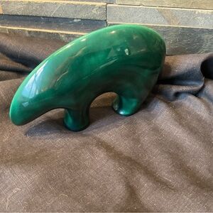 Vintage Green Bear Sculpture signed